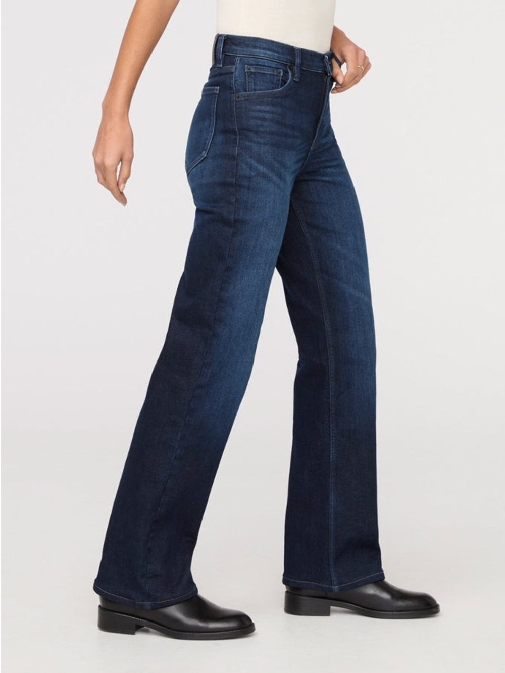 High-Rise Straight Leg Jeans in Deep Indigo w/ tech fleece lining - Picture 3 of 13